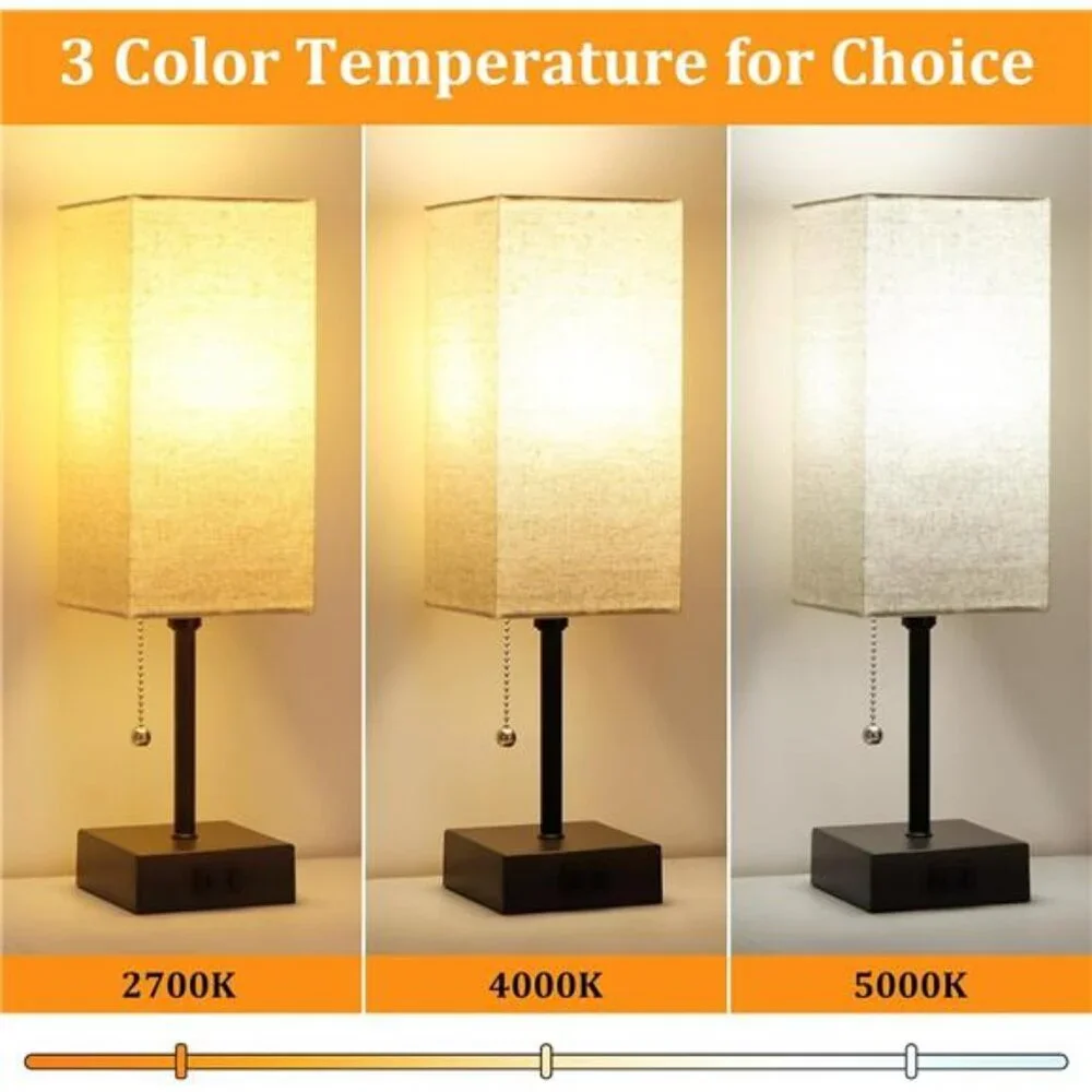 Set of 2 Small Bedroom Table Lamps with AC Outlet Pull Chain and LED Bulbs - Picture 2 of 7